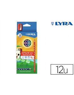 Crayon couleur lyra groove triangulaire slim mine ultra-résistante diamètre 3mm coloris assortis boîte 12 unités.