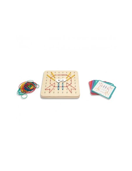 Geoboard bs toys pour cr er des dessins 1 planche en bois avec 48 elastiques et 20 cartes modeles.