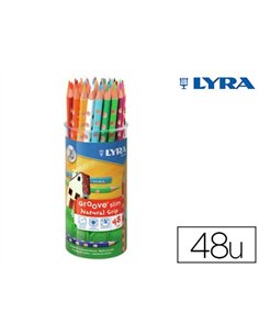 Crayon couleur lyra groove triangulaire slim mine ultra-résistante diamètre 3mm coloris assortis pot 48 unités.