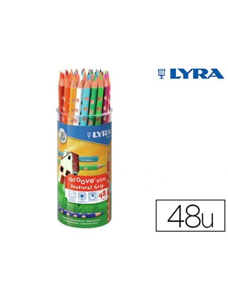 Crayon couleur lyra groove triangulaire slim mine ultra-résistante diamètre 3mm coloris assortis pot 48 unités.