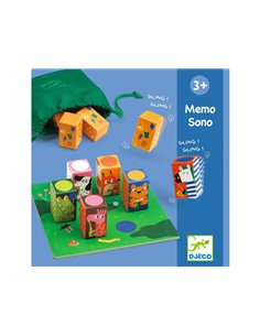 Memo djeco memo sono jeu educatif retroubver les paires 12 cubes 1 sac en tissu 1 plateau de jeu.