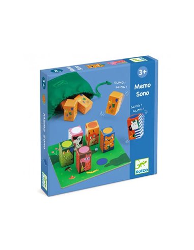 Memo djeco memo sono jeu educatif retroubver les paires 12 cubes 1 sac en tissu 1 plateau de jeu.