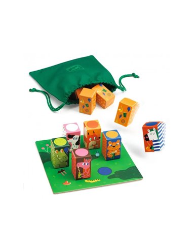 Memo djeco memo sono jeu educatif retroubver les paires 12 cubes 1 sac en tissu 1 plateau de jeu.
