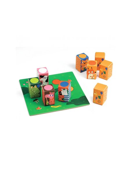 Memo djeco memo sono jeu educatif retroubver les paires 12 cubes 1 sac en tissu 1 plateau de jeu.