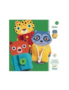 Pedagogie montessori djeco ziptou favorise la concentration 3 animaux en bois 1 a 3 joueurs.