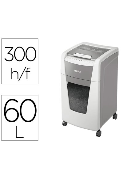 Destructeur de documents leitz iq auto+ office coupe croisee 300f corbeille de 60l.