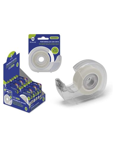 Ruban adhésif invisible Bismark 19 mm x 33 m avec support de rouleau - Corps en plastique - Idéal pour une utilisation scolaire 