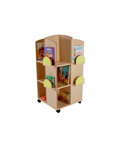 Tour bibliotheque culture club avec 4 faces etageres et supports pour livres 4 roulettes avec freins.