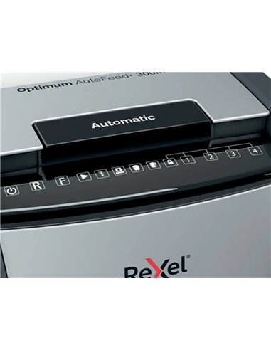 DESTRUCTEUR REXEL OPTIMUM AUTOFEED+ 300X COUPE CROISEE  4X26MM 300F AGRAFES CARTES  CREDIT TROMBONES SECURITE 4