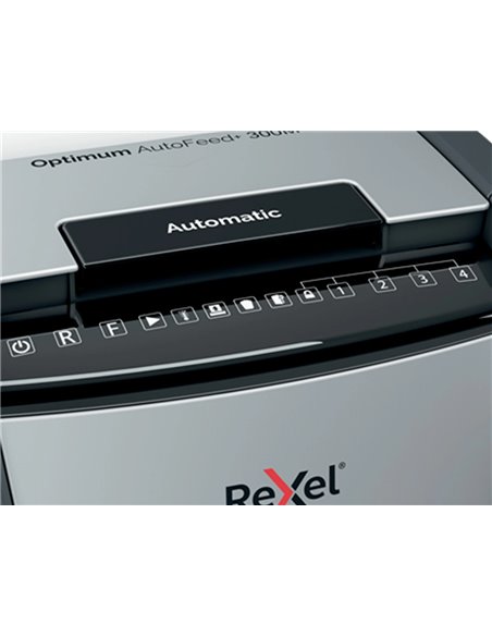 DESTRUCTEUR REXEL OPTIMUM AUTOFEED+ 300X COUPE CROISEE  4X26MM 300F AGRAFES CARTES  CREDIT TROMBONES SECURITE 4