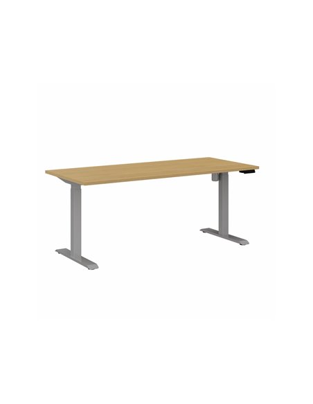 Bureau droit eol lutz 2 reglable hauteur l1800x800mm plateau chene clair pietement gris aluminium.