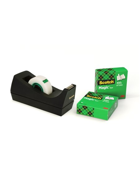 Dévidoir de ruban adhésif Scotch - Pour rubans jusqu'à 19 mm x 33 m - Comprend 3 rubans invisibles - Noir