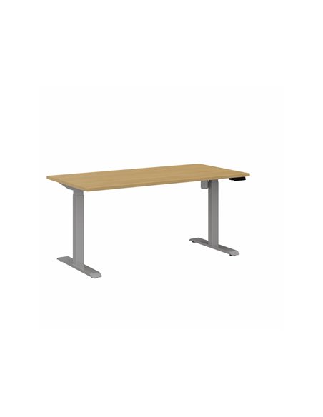 Bureau droit eol lutz 2 reglable hauteur l1600x800mm plateau chene clair pietement gris aluminium.