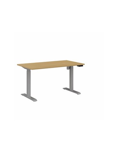 Bureau droit eol lutz 2 reglable hauteur l1400x800mm plateau chene clair pietement gris aluminium.