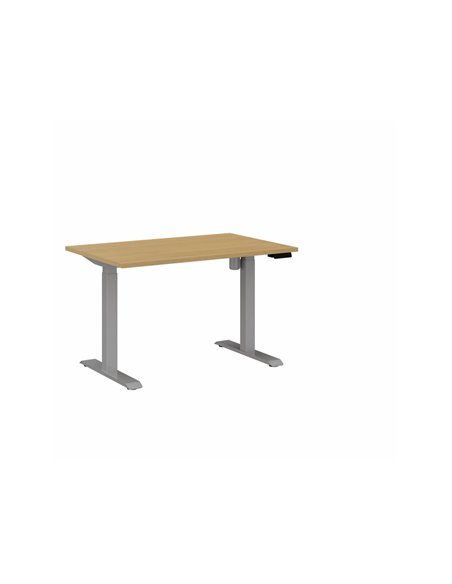 Bureau droit eol lutz 2 reglable hauteur l1200x800mm plateau chene clair pietement gris aluminium.