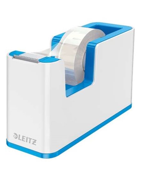 Dévidoir de ruban adhésif Leitz WOW - Pour rouleaux jusqu'à 19 mm x 33 m - Ruban adhésif inscriptible inclus - Blanc/Bleu
