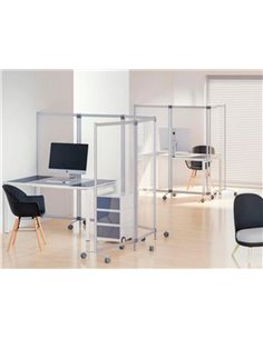 Cloison de protection mobile double paperflow modele a pmma 3mm cadre aluminium anodise hauteur reglable 4 roulettes. 2