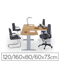 Bureau eol idol 90 degrés retour gauche 120/160x60/80cm finition aluminium décor chêne clair sur pieds fixes centrés.