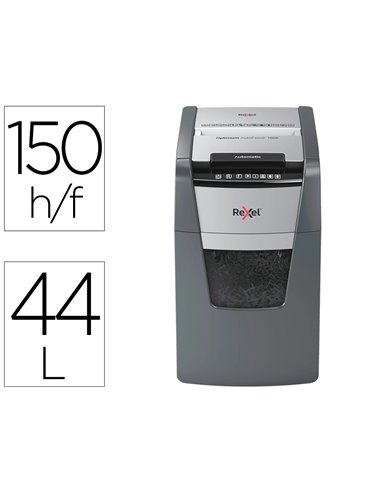 Destructeur rexel optimum autofeed+ 150x coupe croisee 4x28mm 150f agrafes cartes credit trombones securite 4.