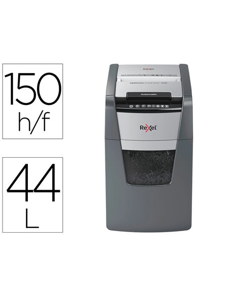 Destructeur rexel optimum autofeed+ 150x coupe croisee 4x28mm 150f agrafes cartes credit trombones securite 4.