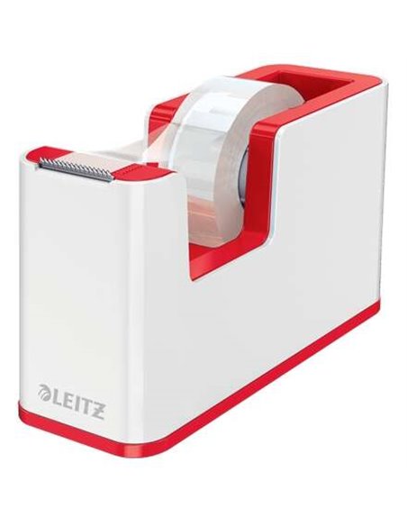 Dévidoir de ruban adhésif Leitz WOW - Pour rouleaux jusqu'à 19 mm x 33 m - Ruban adhésif inscriptible inclus - Blanc/Rouge