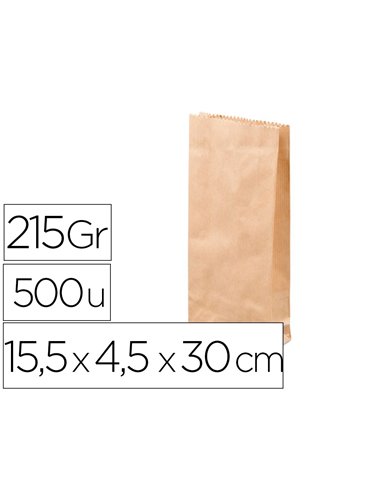 Sachet antalis kraft brun recyclé 215g double épaisseur résistant léger apte contact alimentaire 15,5x4,5x30cm 500u.