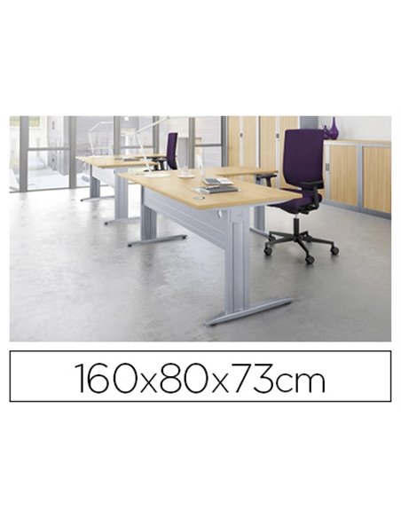 Bureau eol idol piètement aluminium 160x80cm décor chêne clair.