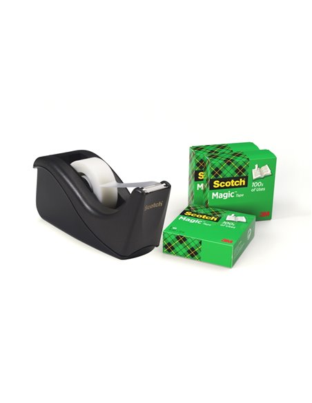 Dévidoir de ruban adhésif Scotch - Pour rubans jusqu'à 19 mm x 33 m - Comprend 4 rubans - Noir
