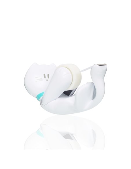 Dévidoir de ruban adhésif Scotch Magic Cat - Comprend 1 rouleau de 19 mm x 8,89 m - Blanc