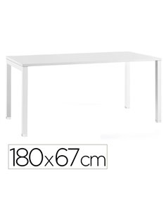 Bureau mt international plateau blanc melamine 25mm pietement arche coloris blanc 180x67cm.
