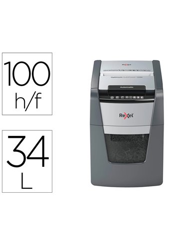 Destructeur rexel optimum autofeed+ 100x coupe croisee 4x28mm 100f agrafes cartes credit trombones securite 4.