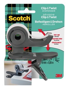Dévidoir de ruban adhésif Scotch - Pour rubans jusqu'à 19 mm x 8,89 m - Ruban inclus - Gris