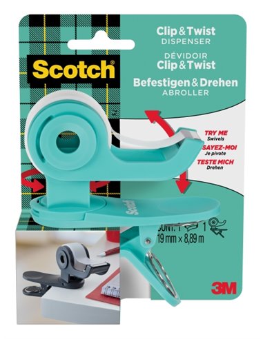 Dévidoir de ruban adhésif Scotch - Pour rubans jusqu'à 19 mm x 8,89 m - Ruban inclus - Turquoise