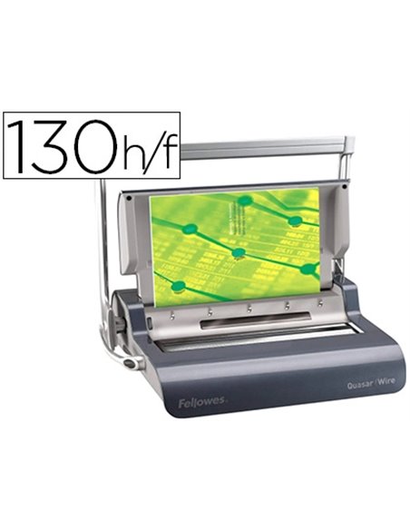 Perforelieuse fellowes quazar wire manuelle 130f perforation facile 15f 80g anneaux métal 14mm a4 410x460x130mm 7,4kg.