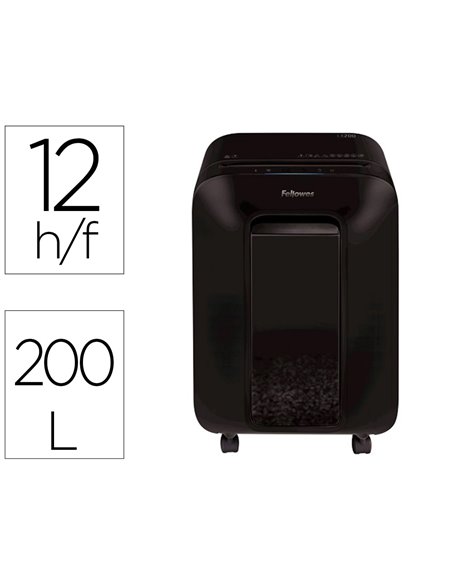 Destructeur fellowes lx200 coupe croisee 4x12mm 12f agrafes trombones cb securite p-4 corbeille 22l.