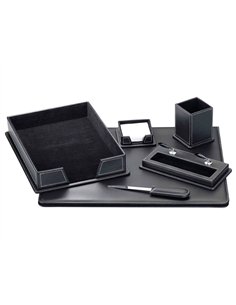 Ensemble bureau 6 pièces similicuir sous-main ouvre-lettres porte-notes corbeille porte stylo pot crayons 40x50cm noir. 2