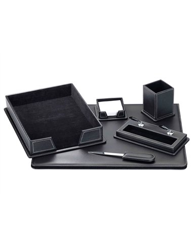 Ensemble bureau 6 pièces similicuir sous-main ouvre-lettres porte-notes corbeille porte stylo pot crayons 40x50cm noir.