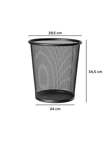 Corbeille à papier q-connect maille métallique forme circulaire 19l 295x345x240mm coloris noir.