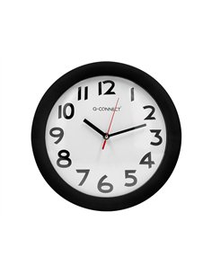 Horloge q-connect murale plastique design actuel numéros noirs fond blanc 1 pile aa non fournie diamètre 30cm noir. 2
