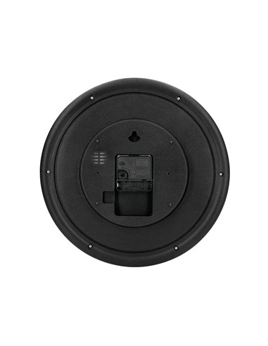 Horloge q-connect murale plastique design actuel numéros noirs fond blanc 1 pile aa non fournie diamètre 30cm noir.