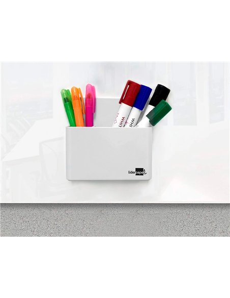 Pot a crayons liderpapel plastique magnetique 125x75x40 mm blanc.