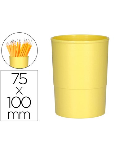Pot a crayons q-connect plastique diametre 75mm hauteur 100mm coloris jaune pastel opaque.