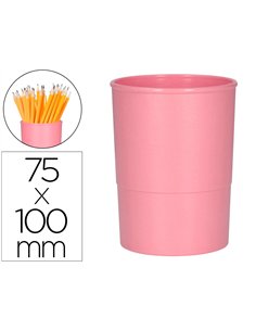 Pot a crayons q-connect plastique diametre 75mm hauteur 100mm coloris rose pastel opaque.