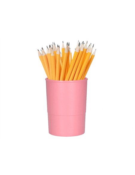 Pot a crayons q-connect plastique diametre 75mm hauteur 100mm coloris rose pastel opaque.