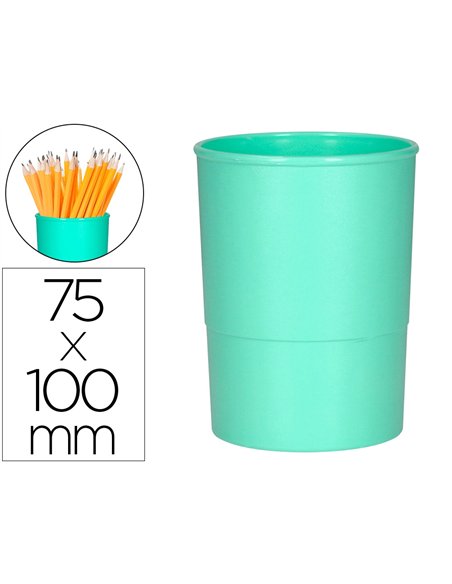 Pot a crayons q-connect plastique diametre 75mm hauteur 100mm coloris vert menthe opaque.