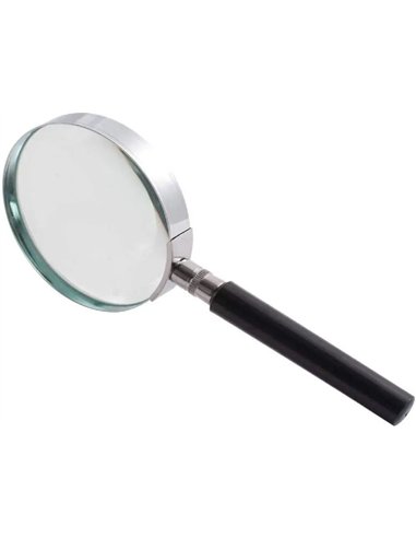 Loupe q-connect en verre et metal manche en plastique noir diametre 75 mm.