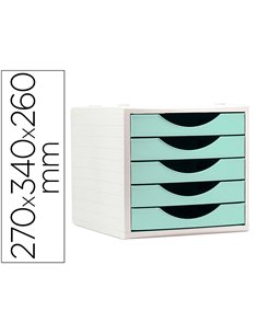 Module de classment q-connect 5 tiroirs coloris vert pastel 270x340x260 mm.