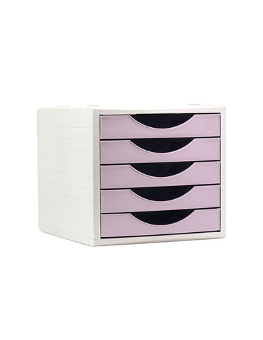 Module de classment q-connect 5 tiroirs coloris rose pastel 270x340x260 mm.