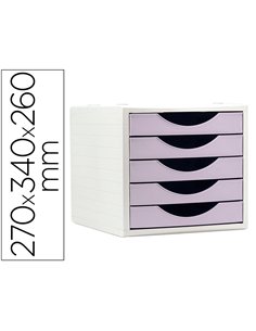 Module de classment q-connect 5 tiroirs coloris lavande pastel 270x340x260 mm.