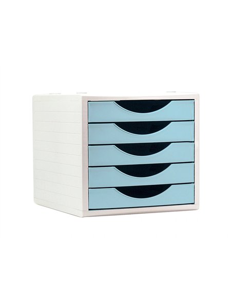 Module de classment q-connect 5 tiroirs coloris bleu pastel 270x340x260 mm.